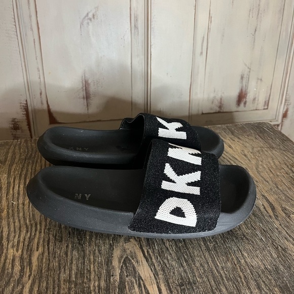 Womens DKNY black white Zax logo fabric slides sliders 9 - Picture 5 of 9
